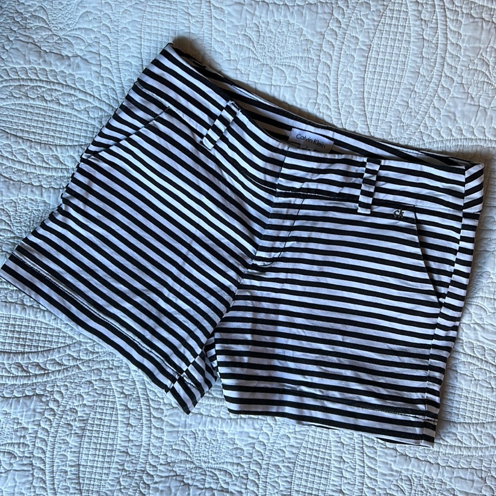 Calvin Klein Shorts, Black and White Striped, Size 2